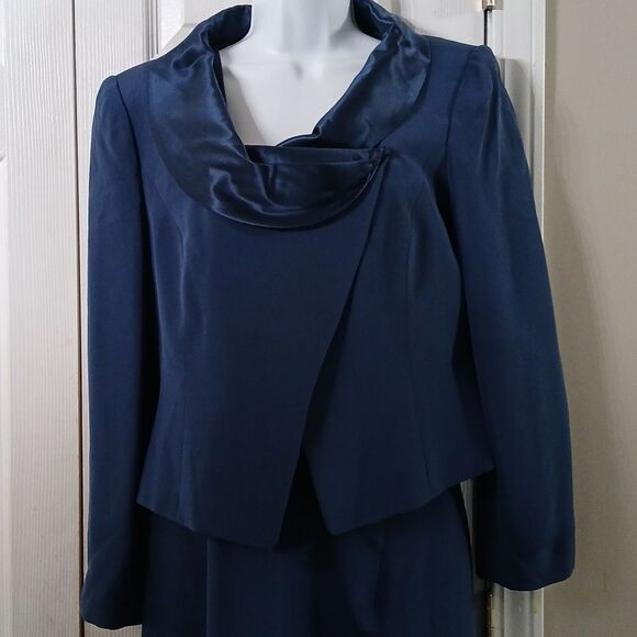 Talbots navy blue pure silk 2 pc formal dress wedding mother of the bride Sz 10P - Picture 3 of 13